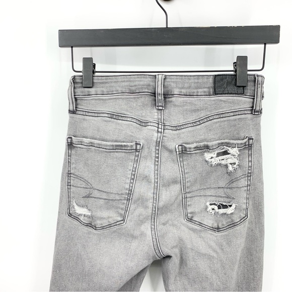 American Eagle Women Size 2 LONG Jeans Light Gray Distressed Pants Jegging Slim - Picture 6 of 8